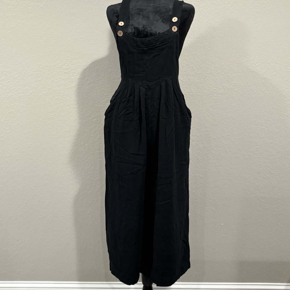 Black Wide-Leg Jumpsuit with Button Details